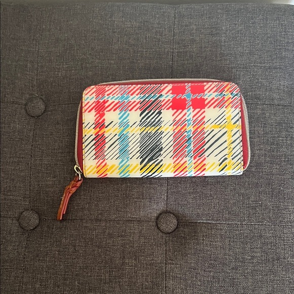 Dooney & Bourke Red and Blue vinyl Plaid Wallet - Picture 2 of 4